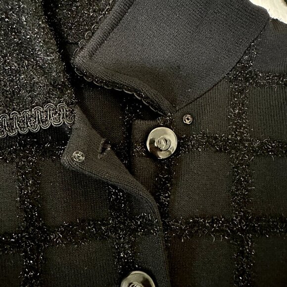 St John Marie Gray Santana Knit Black Metallic Grid Wool Tweed Cardigan Size 8 - Picture 4 of 11